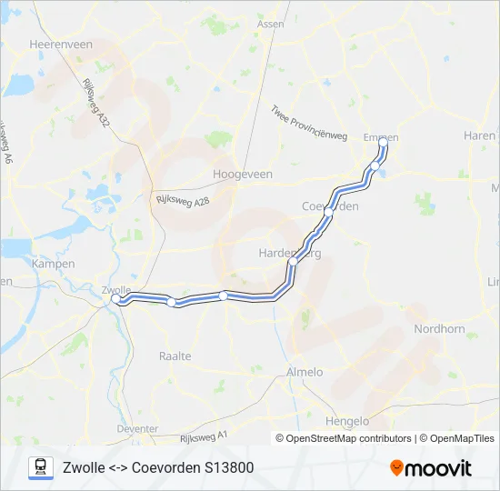 Trein SNELTREIN RE20 lijnkaart