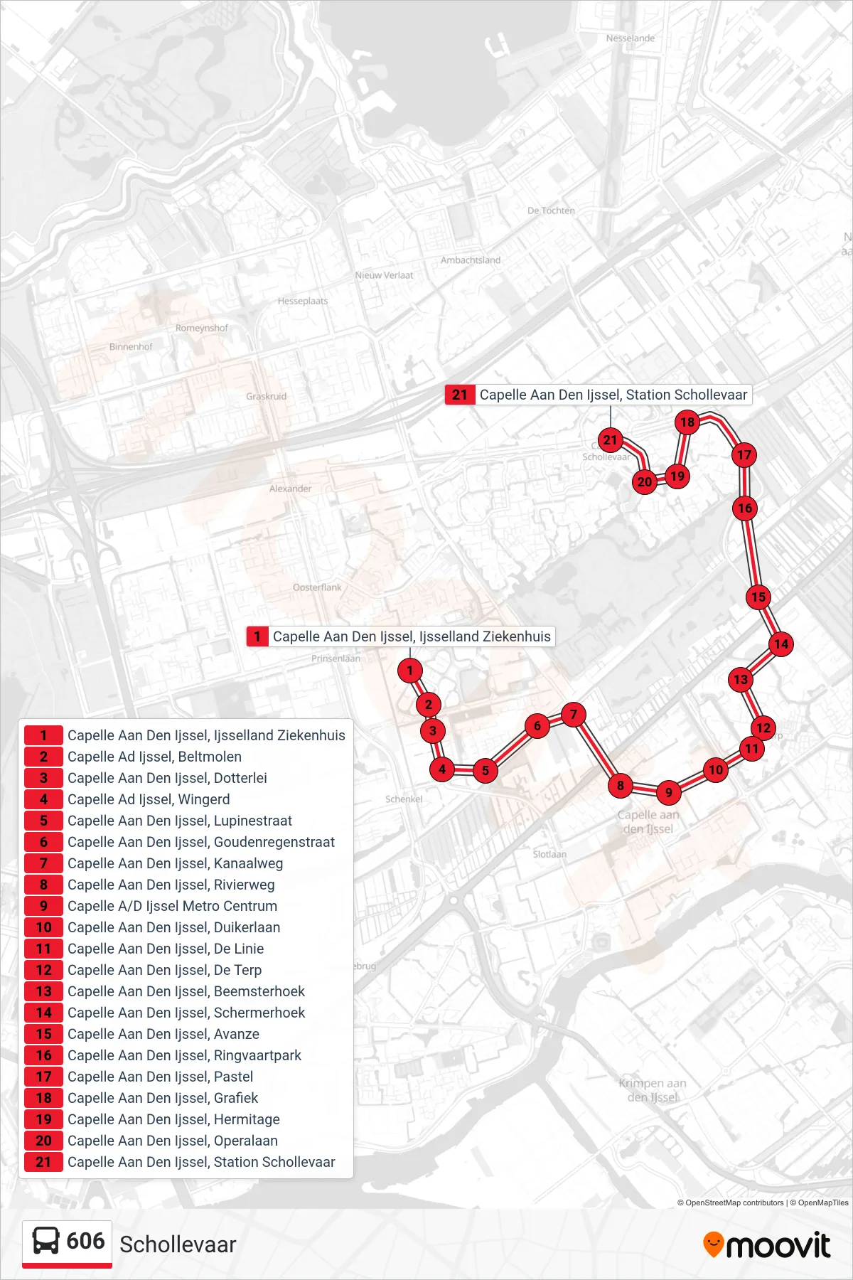Lijn 606 (bus, Schollevaar): route en haltes op de kaart