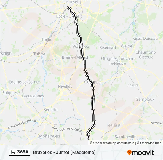 Bus 365A lijnkaart