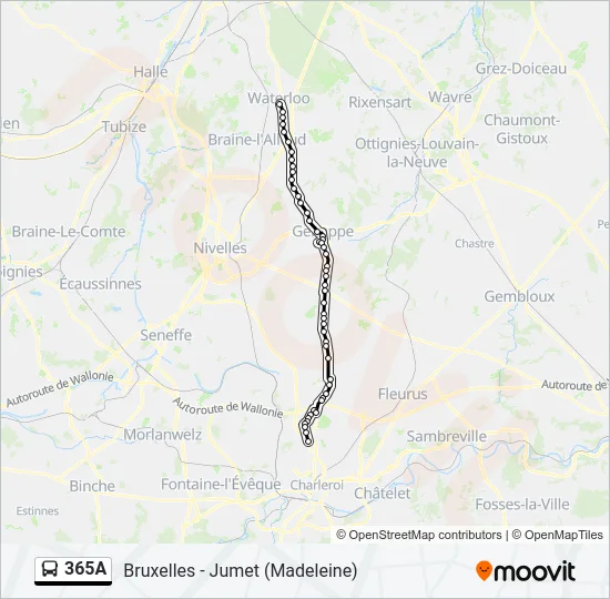 Bus 365A lijnkaart