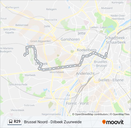 Plan de la ligne R29 de bus