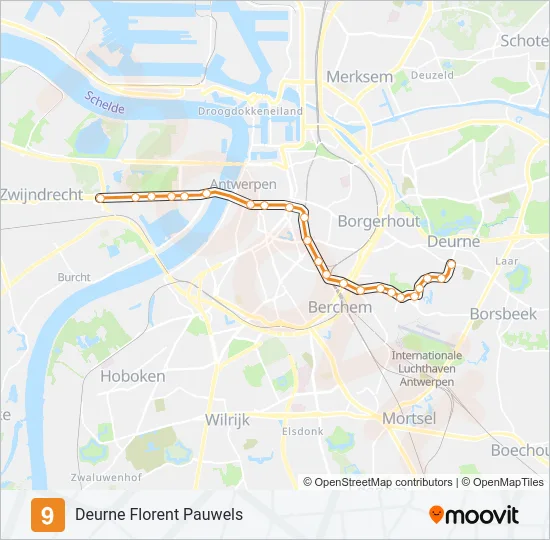 Tram 9 lijnkaart