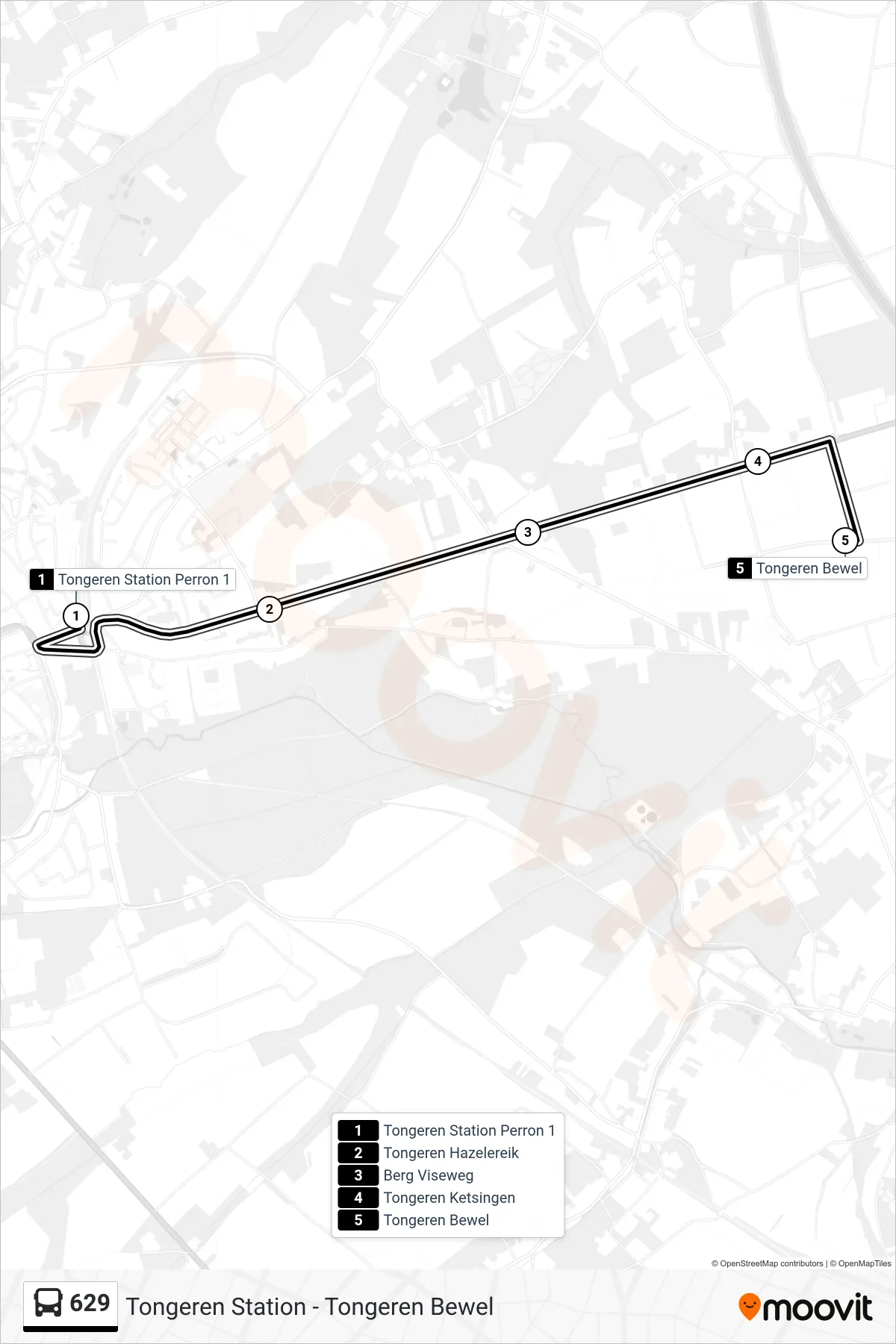 Lijn 629 (bus, Tongeren Bewel): route en haltes op de kaart