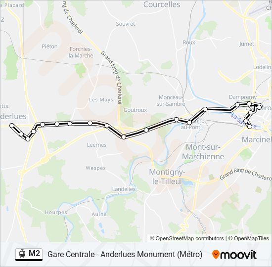 Plan de la ligne M2 de tram
