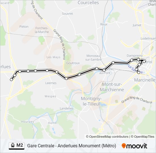 Plan de la ligne M2 de tram