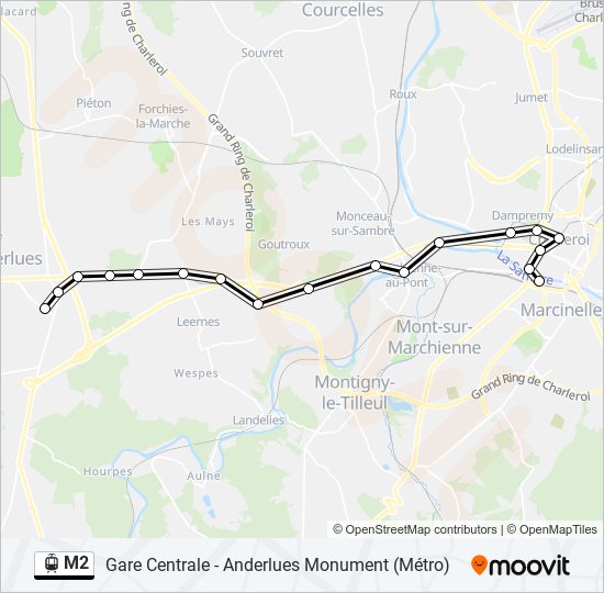 m2 Route: dienstregelingen, en kaarten - Charleroi Gare (M)‎→Anderlues Jonction (M) (Bijgewerkt)