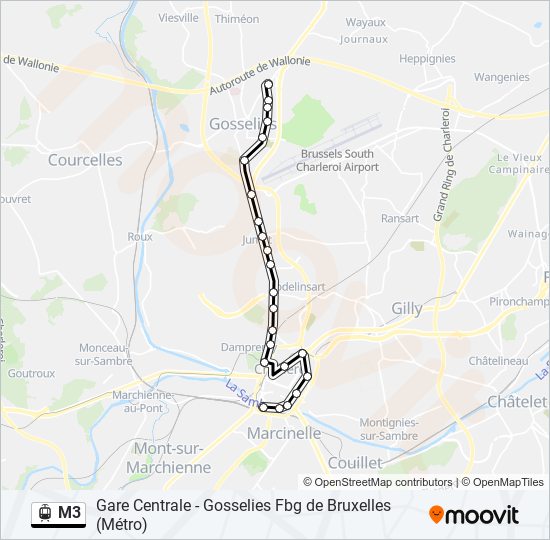 Plan de la ligne M3 de tram