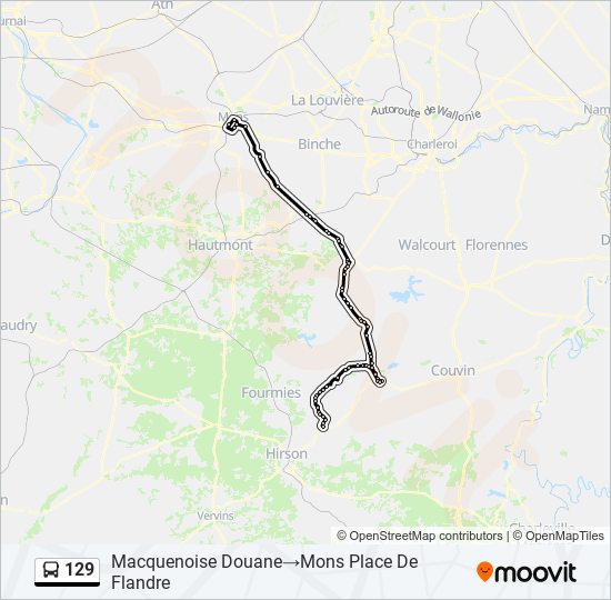 Bus 129 Horaires 129 Itinéraire: Horaires, Arrêts & Plan - Macquenoise Douane‎→Mons