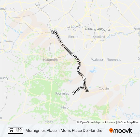 Bus 129 Horaires 129 Itinéraire: Horaires, Arrêts & Plan - Momignies Place‎→Mons Place