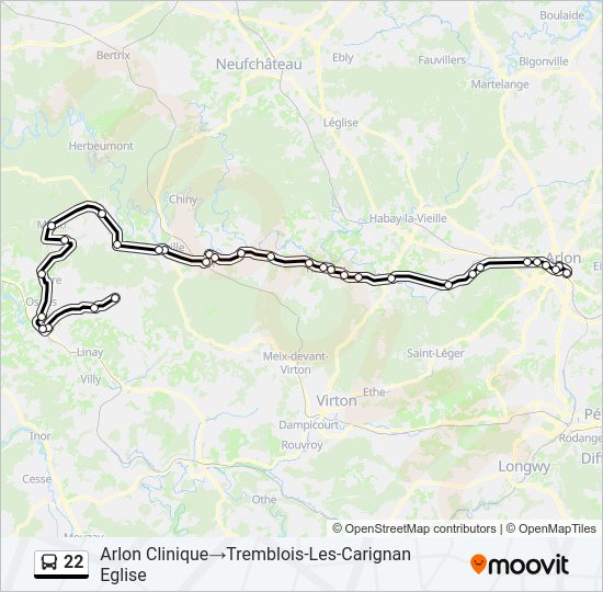 Plan de la ligne 22 de bus