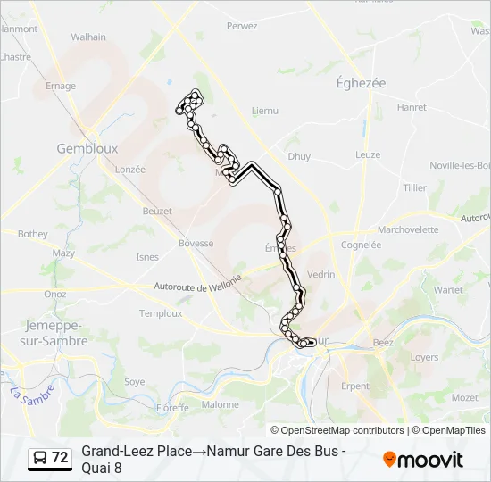 Bus 72 lijnkaart