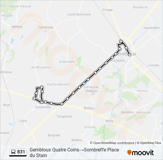 Plan de la ligne 831 de bus