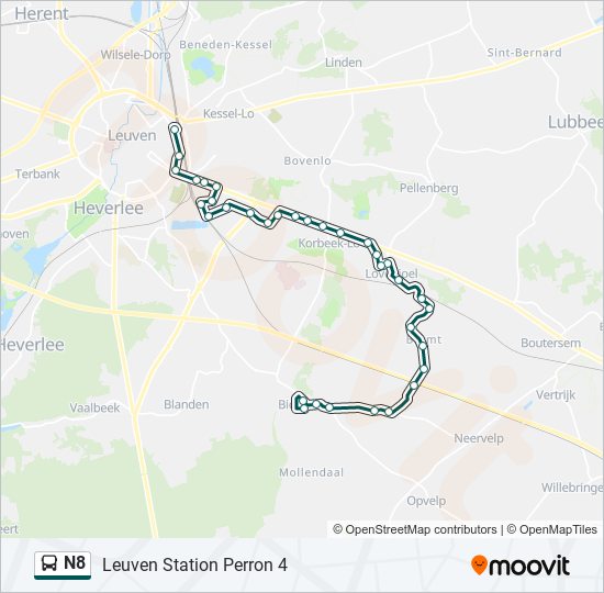 Plan de la ligne N8 de bus