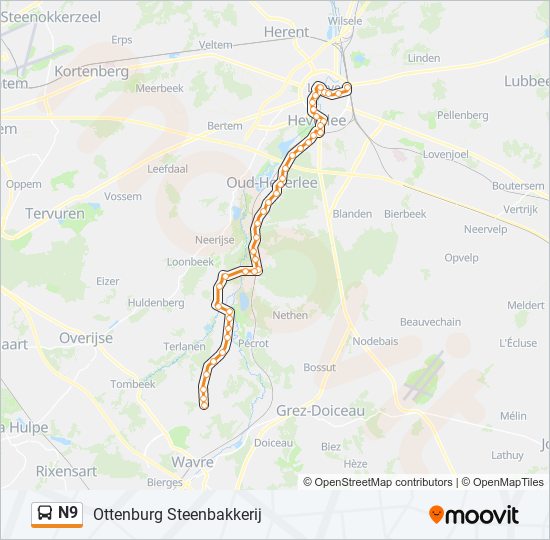 Plan de la ligne N9 de bus