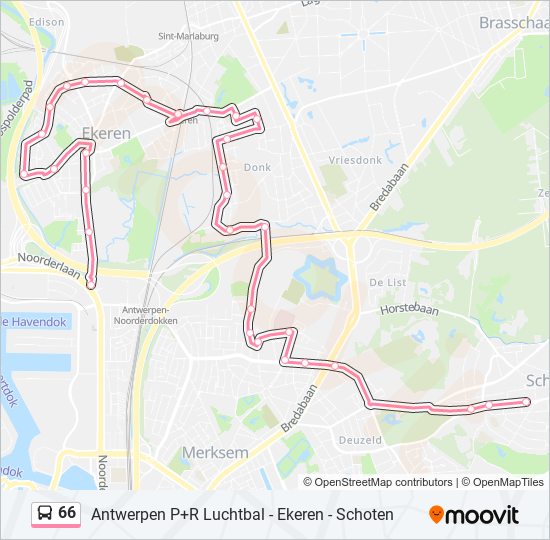 Plan de la ligne 66 de bus