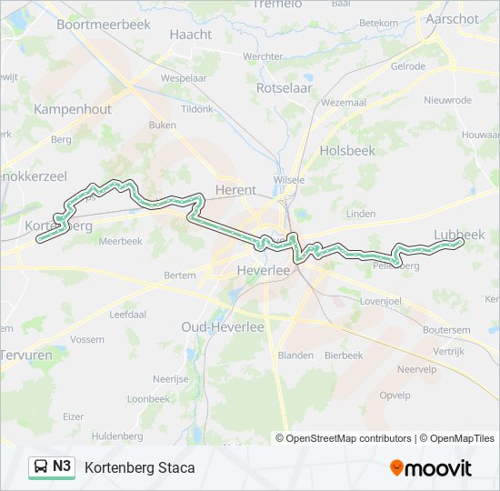 Bus N3 lijnkaart