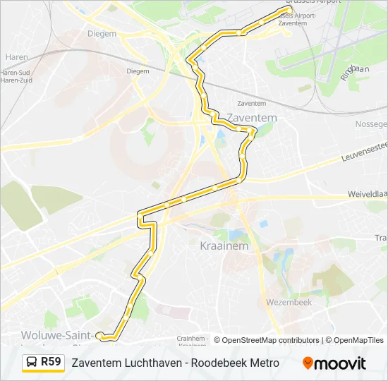 Plan de la ligne R59 de bus
