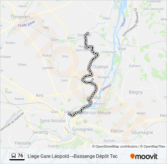 Plan de la ligne 76 de bus