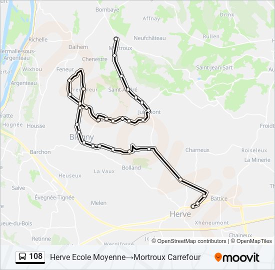 Plan de la ligne 108 de bus