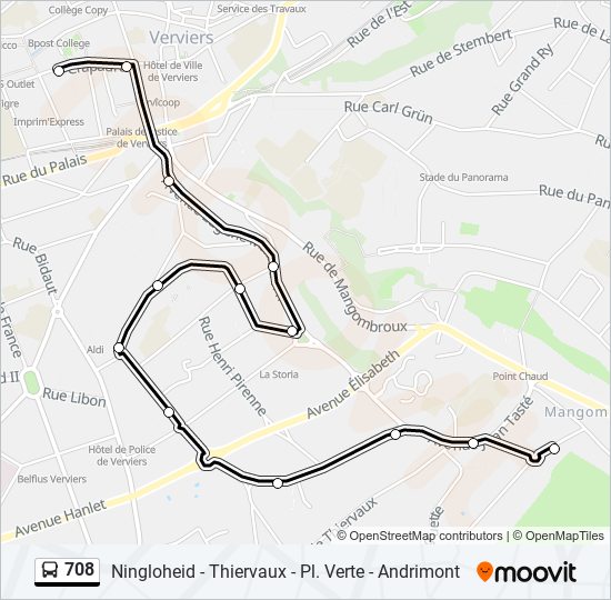 Plan de la ligne 708 de bus