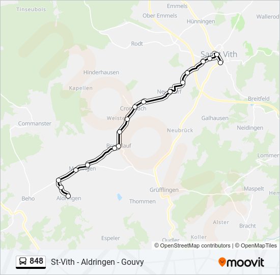 Plan de la ligne 848 de bus