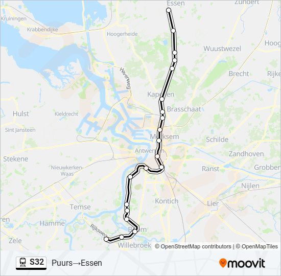 Trein S32 lijnkaart