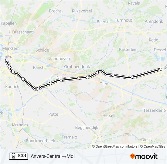 Plan de la ligne S33 de train