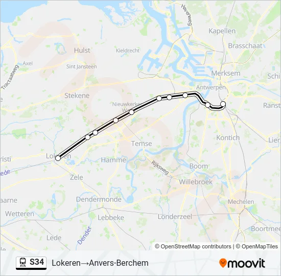 Trein S34 lijnkaart