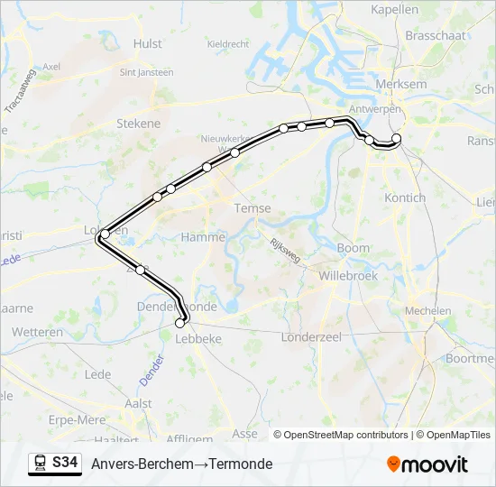 Plan de la ligne S34 de train