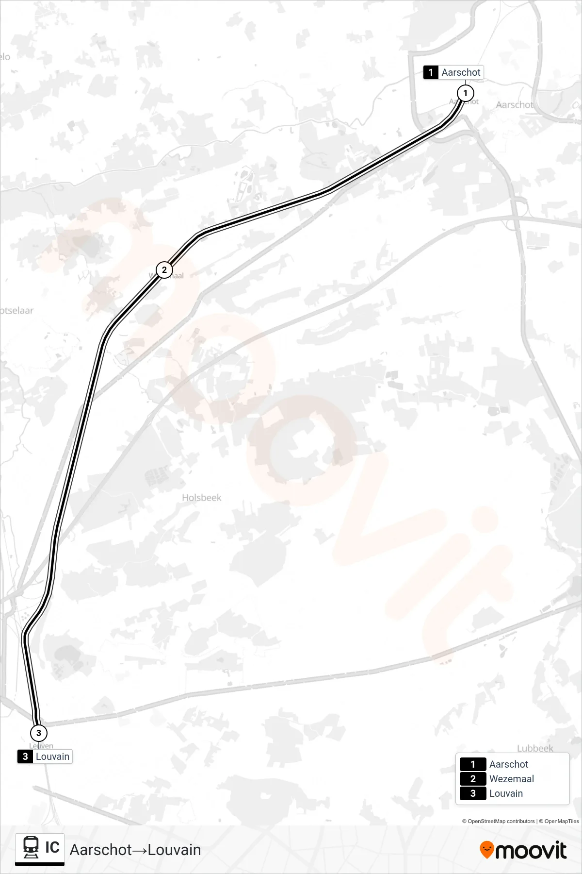 Lijn IC (trein, Aarschot‎→Louvain): route en haltes op de kaart