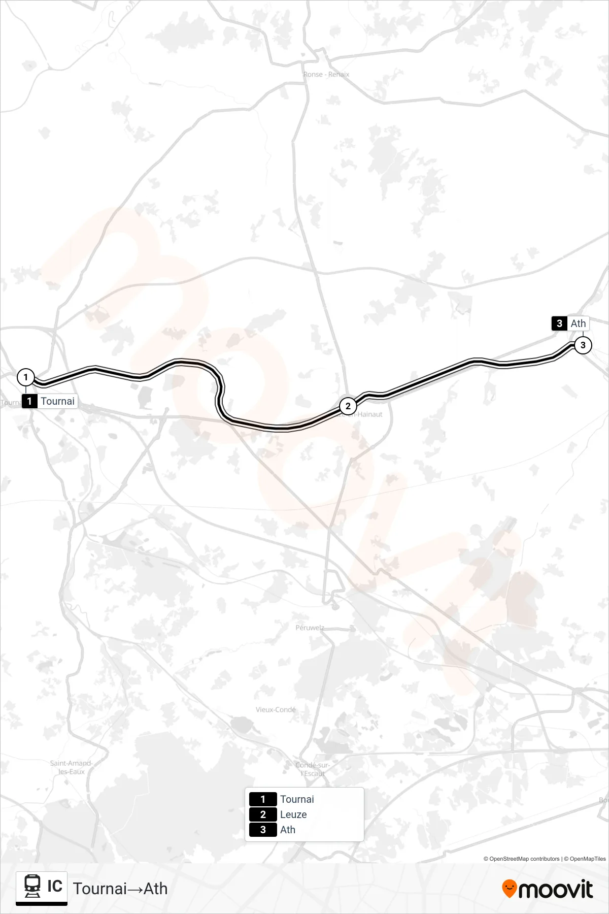 Lijn IC (trein, Tournai‎→Ath): route en haltes op de kaart