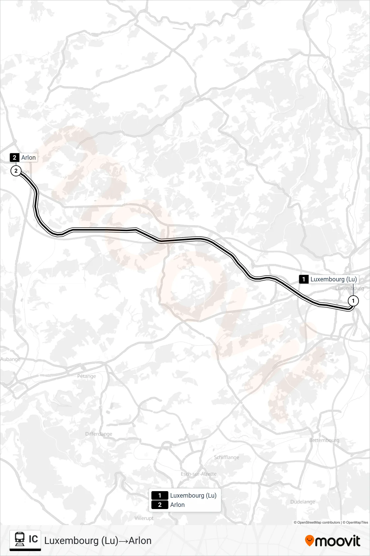 Lijn IC (trein, Luxembourg (Lu)‎→Arlon): route en haltes op de kaart