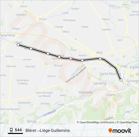 Trein S44 lijnkaart