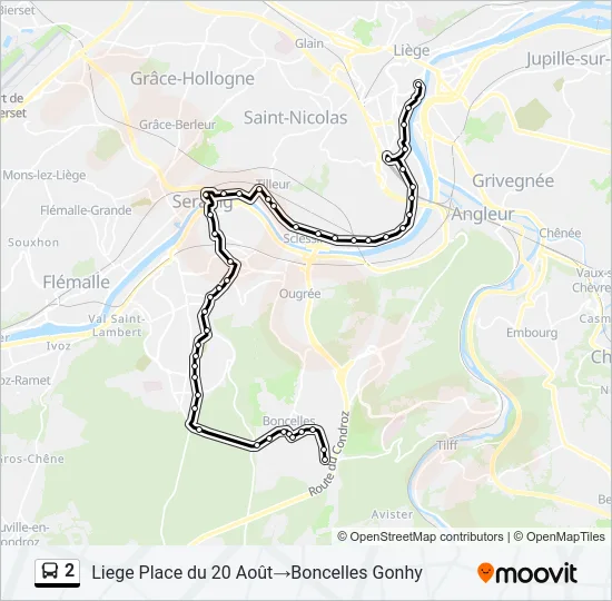Bus 2 lijnkaart
