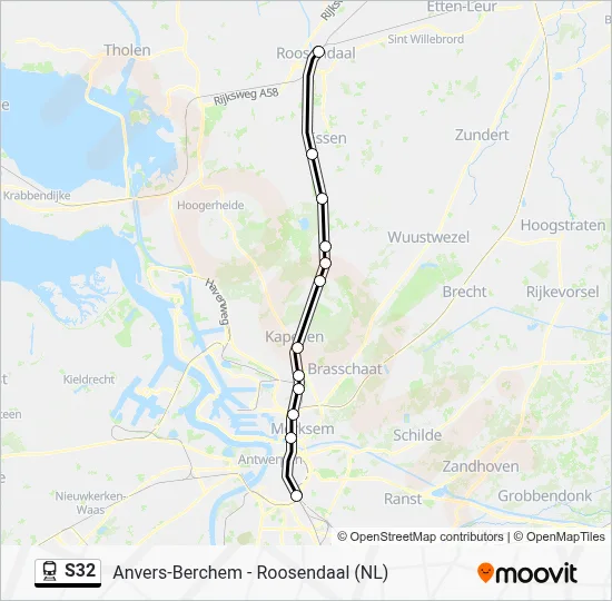 S32 Postcode Map S32 Route: dienstregelingen, haltes en kaarten - Roosendaal (Nl)→ ...