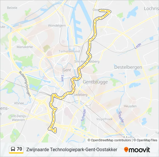 Bus 70 lijnkaart