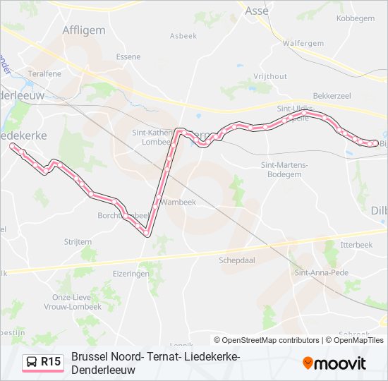 Plan de la ligne R15 de bus