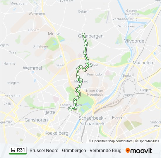 Plan de la ligne R31 de bus