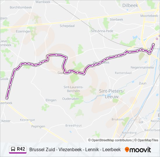 Plan de la ligne R42 de bus