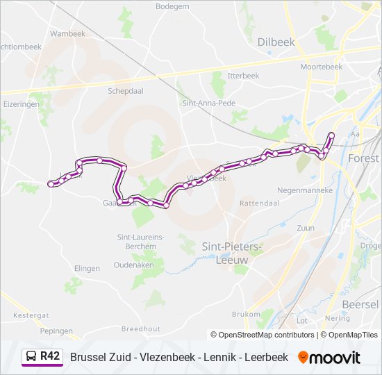 Plan de la ligne R42 de bus