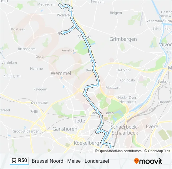 Bus R50 lijnkaart