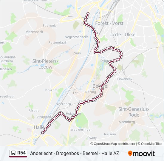 R54 bus Line Map