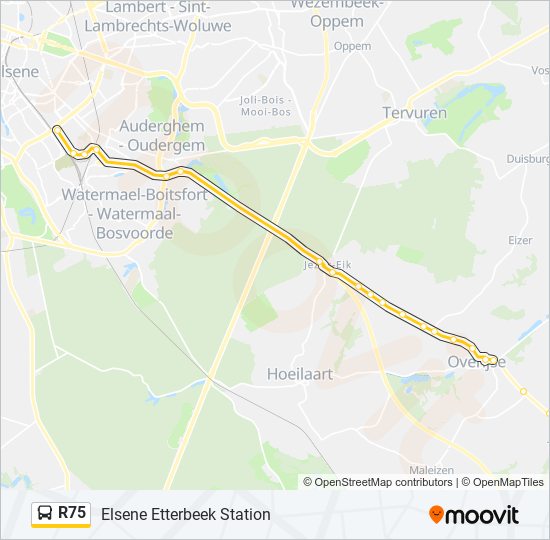 Plan de la ligne R75 de bus