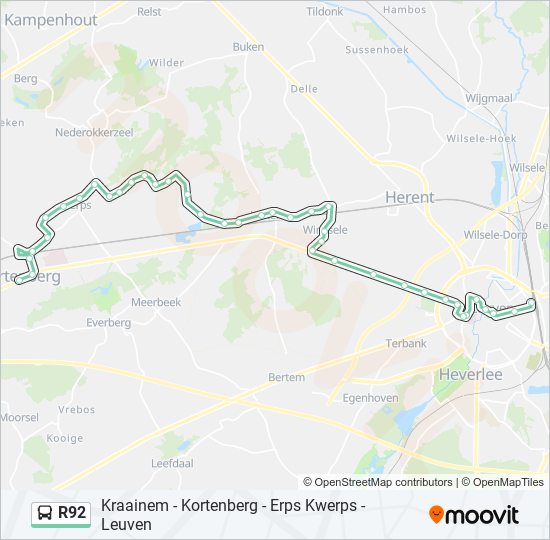 Plan de la ligne R92 de bus