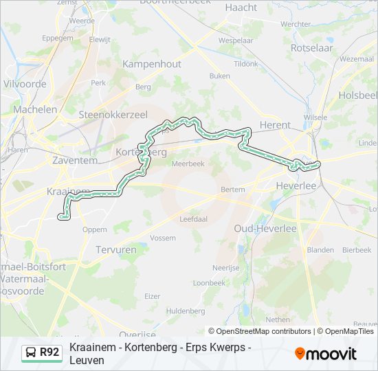 R92 bus Line Map