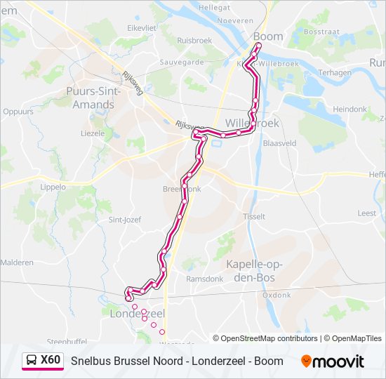 Plan de la ligne X60 de bus