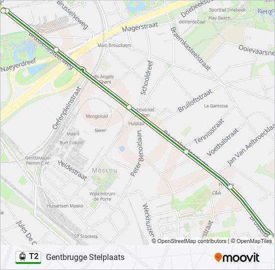 Tram T2 lijnkaart