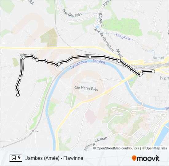 Plan de la ligne 9 de bus