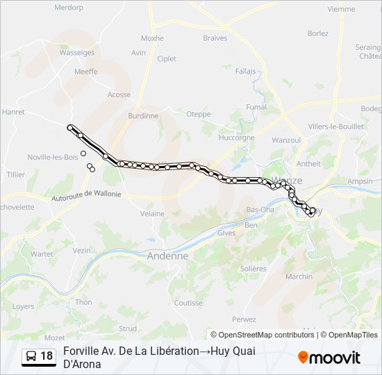 Plan de la ligne 18 de bus