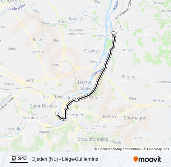 Plan de la ligne S43 de train